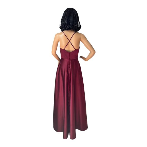 CELEBRATE DB STUDIO spaghetti strap satin a-line long dress iWine Cherry size 2 - Picture 10 of 16